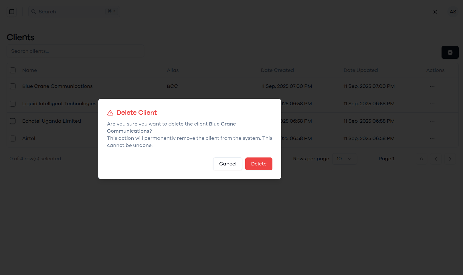 Deleting a Client