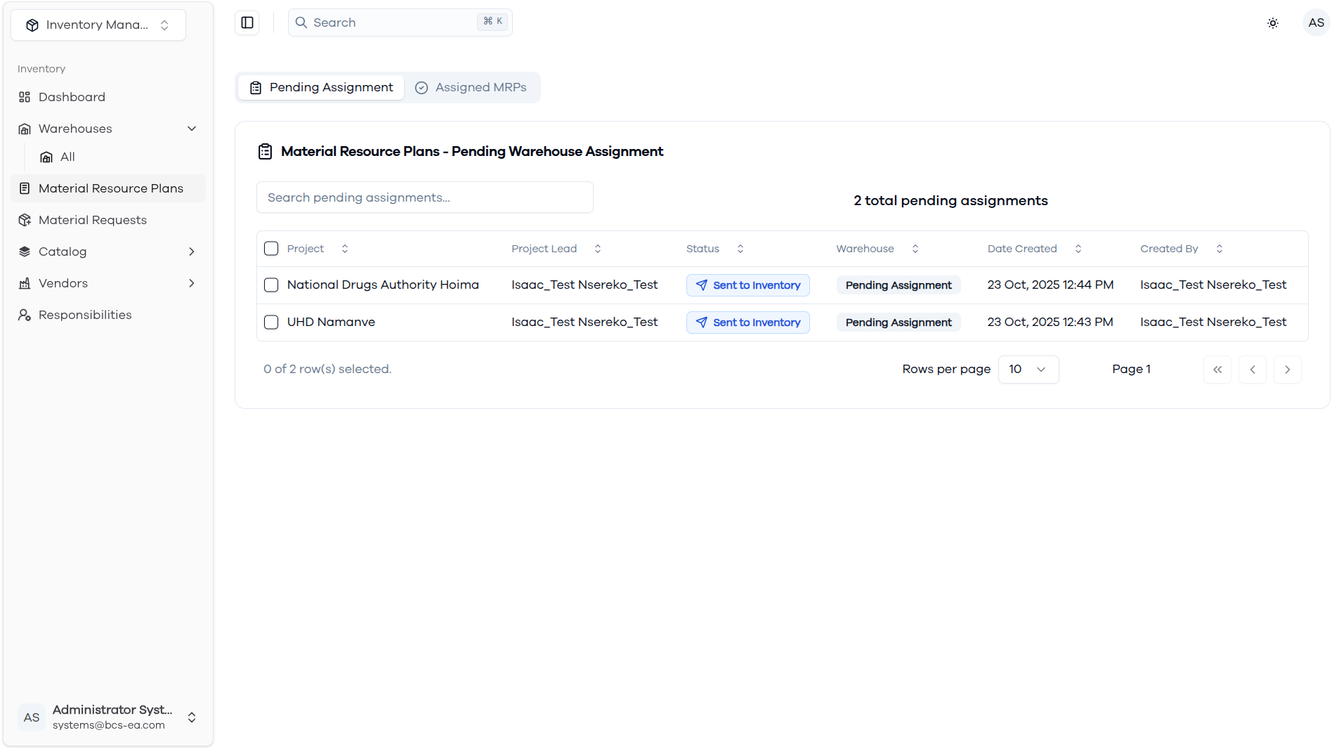 Pending Assignment MRPs
