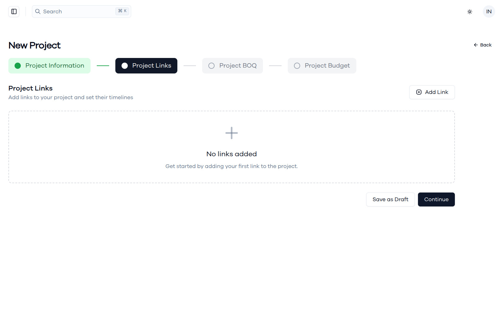 Project Links Empty State