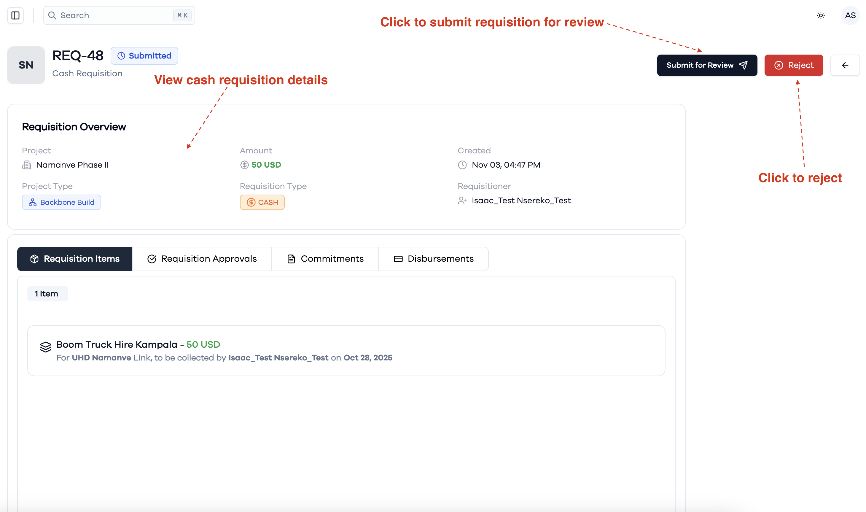 Cash Requisition Details